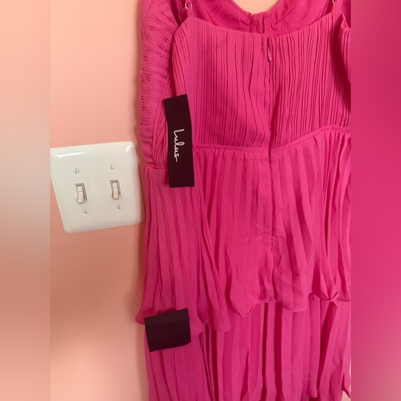 Lulus Cascading Crush Hot Pink Tiered Midi Dress - Size L - Picture 8 of 10